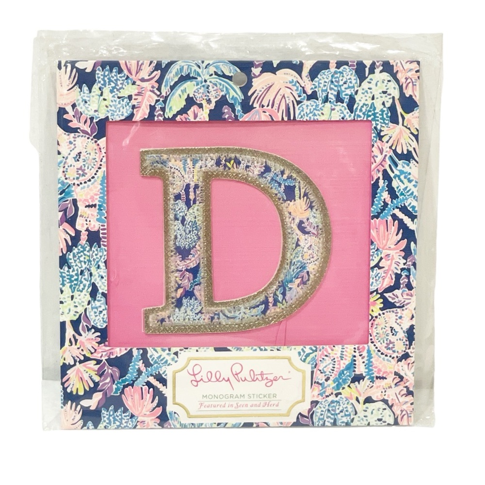 Lilly Pulitzer Letter "D" Monogram Sticker Pattern Cabana Cocktail NEW